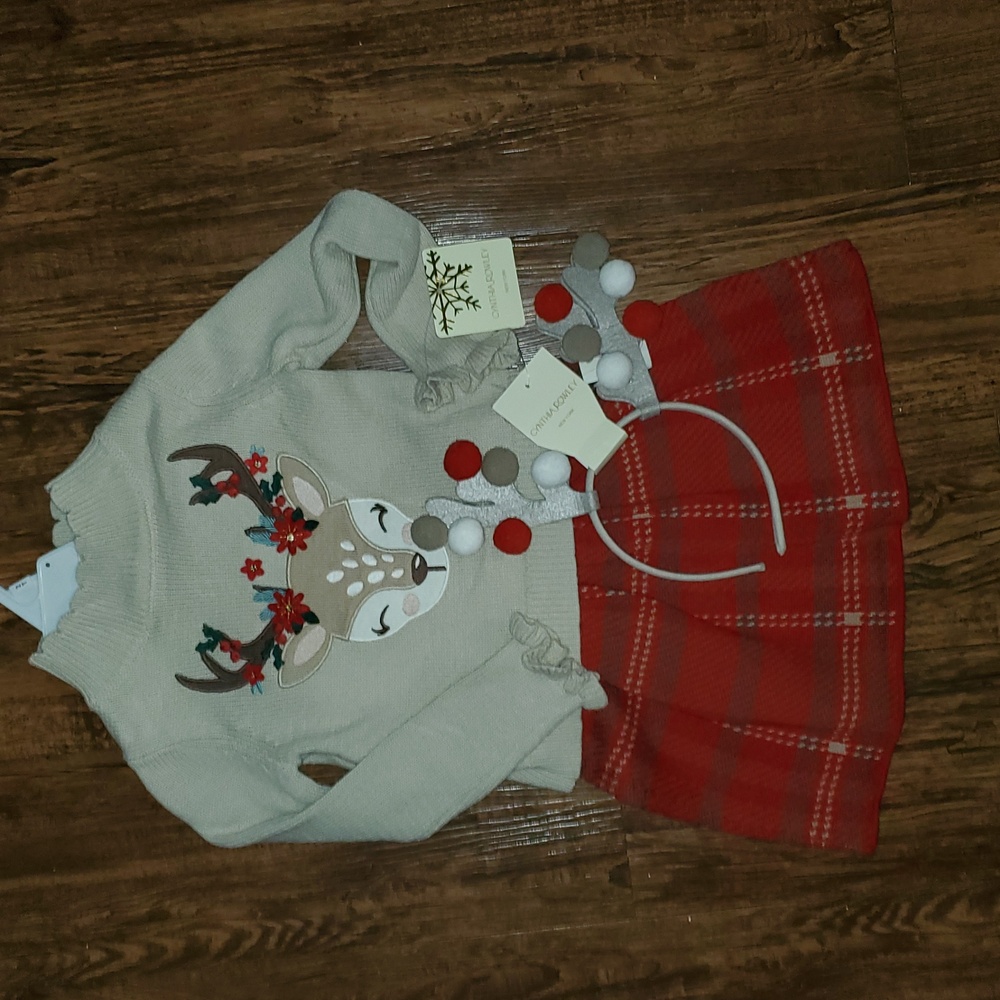 New Cynthia Rowley Embroidered Reindeer Sweater Matching Skirt & Headband Set 2T - Picture 3 of 17
